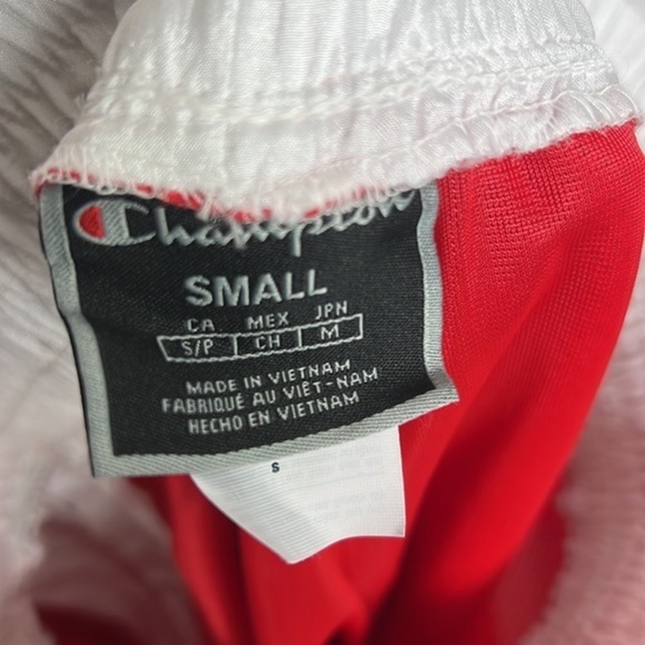 Champion Red Mesh Side Zippers White Waist Logo Oversized Basketball Shorts - Picture 14 of 16